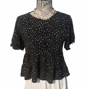 Paper Crane Black Floral Peplum Top Size Small
